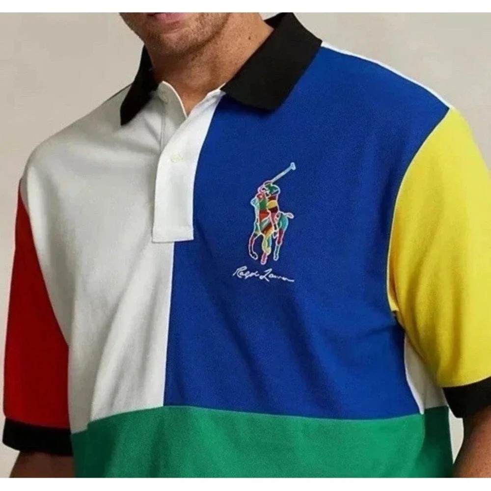 Polo Ralph Lauren COLORBLOCK‎ Shirt BIG MULTI-COLOR Rainbow PONY Large Tall LT